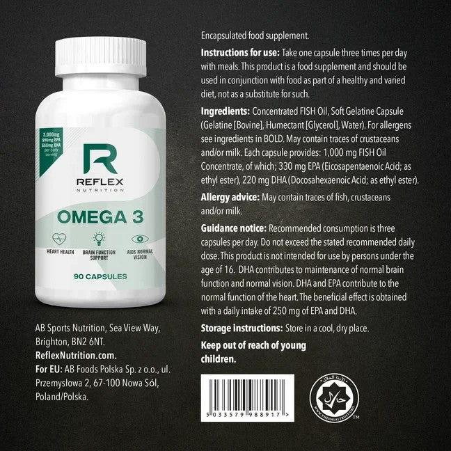 Reflex Nutrition Omega 3 Fish Oil 1000mg | 90 Capsules | Halal Suitable