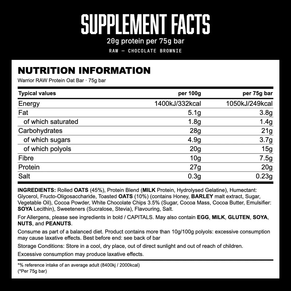 Warrior RAW Protein Flapjacks, 12 x 75g