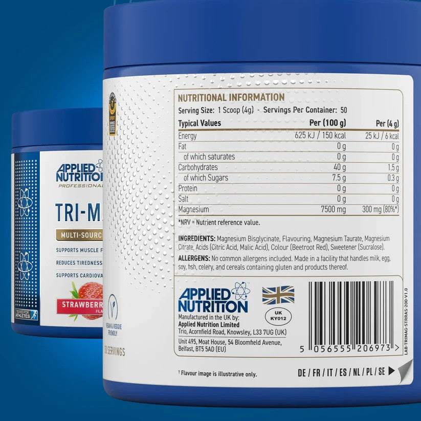 Applied Nutrition Tri-Magnesium 200g | Triple-Source Magnesium Powder | 50 Servings | Halal Certified
