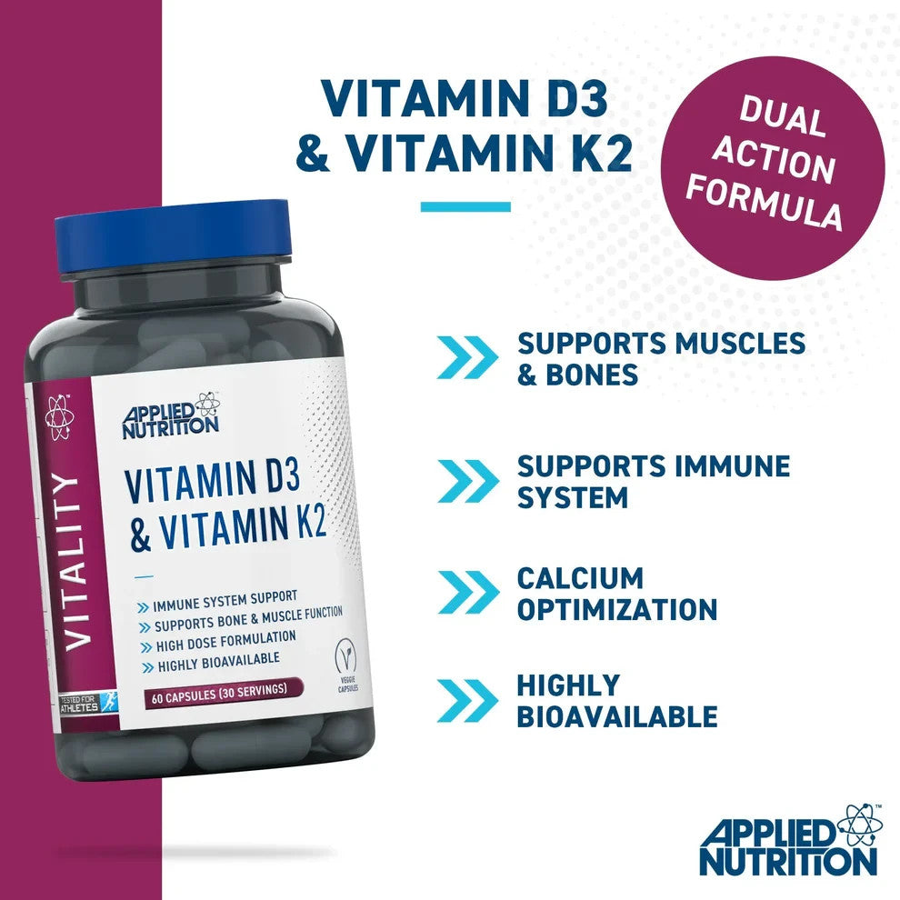 Applied Nutrition Vitamin D3 & K2 90 Capsules | Halal Certified