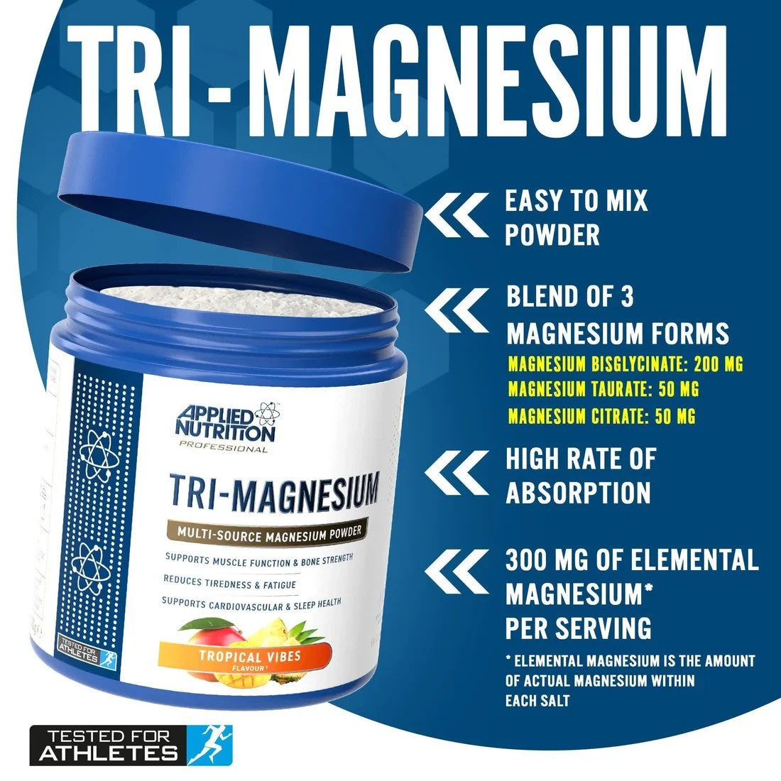 Applied Nutrition Tri-Magnesium 200g | Triple-Source Magnesium Powder | 50 Servings | Halal Certified