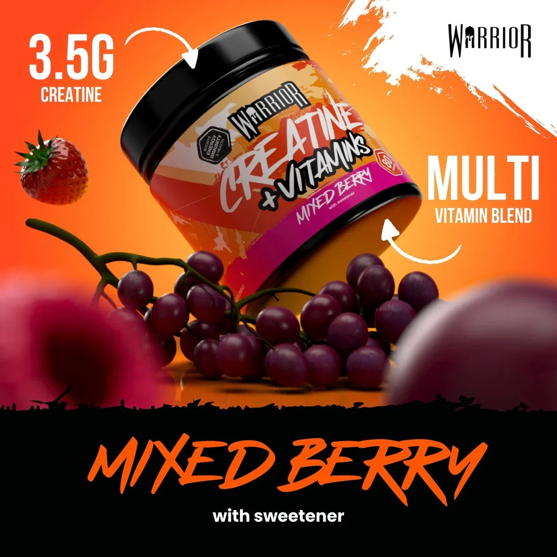 Warrior Creatine Plus Energy 360g | 80 Servings | Halal Certified | 2 Flavours