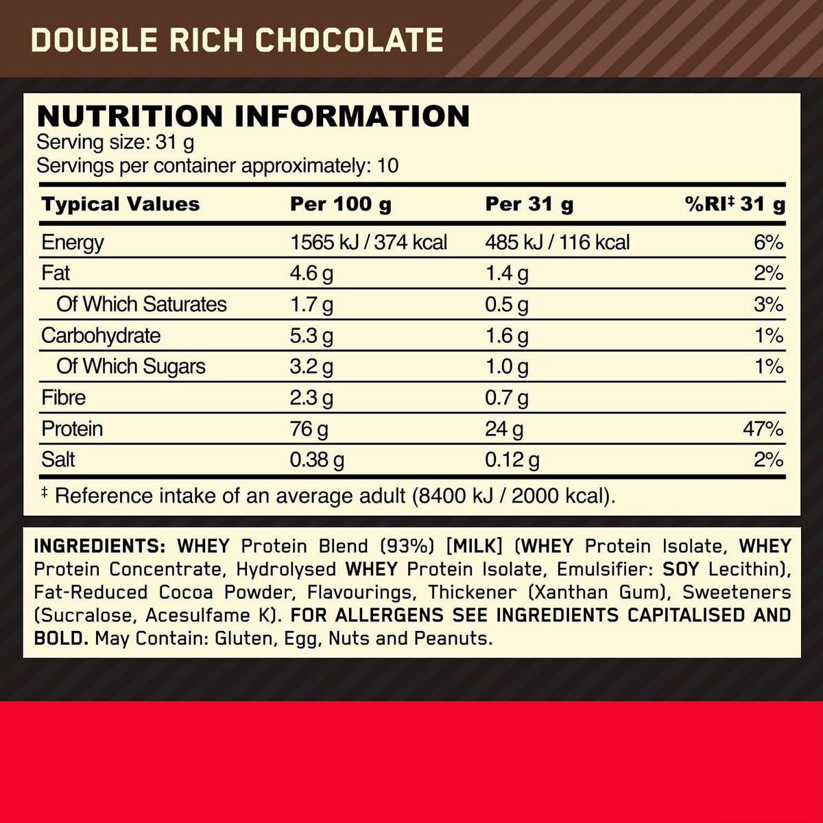 Optimum Nutrition Gold Standard 100% Whey Protein 310g Chocolate