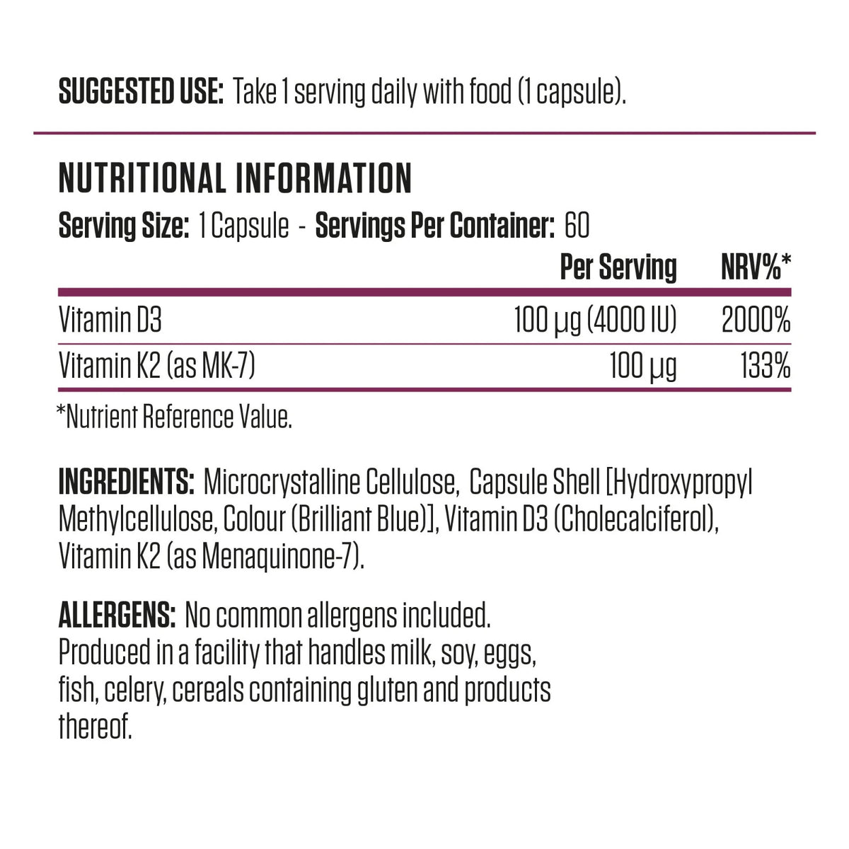 Applied Nutrition Vitamin D3 & K2 90 Capsules | Halal Certified